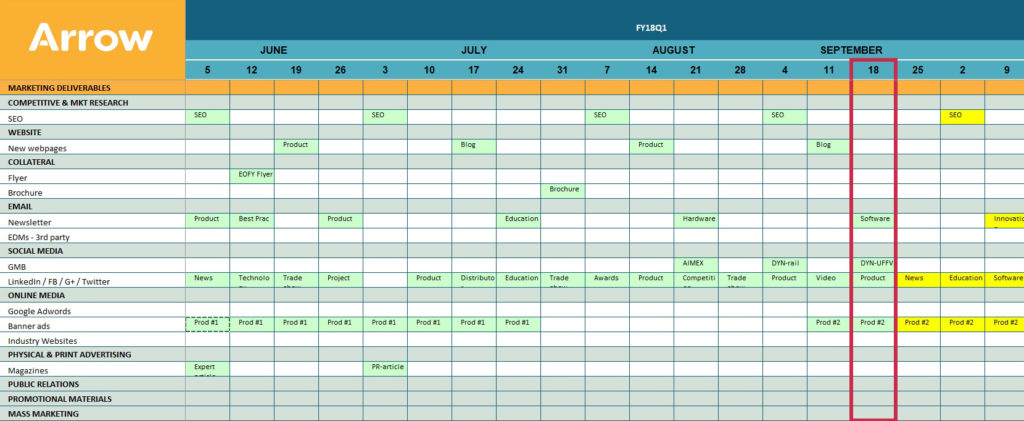 Grab your free Arrow Marketing Calendar template from arrowcomms.com